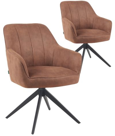 DUBI Möbel Esszimmerstühle 2er Set 360° drehbar mit Taschenfederkern, hoher Sitzkomfort, bis 150 kg belastbar, Lederoptik Braun, Robustes Metall-Kreuzgestell, Zeitloses Design, Modell Mika-Timo