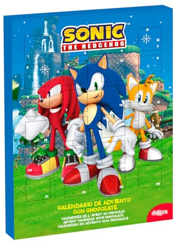 dekora - Sonic the Hedgehog Adventskalender mit Schokolade – 24 Milchschokoladen-Pralinen – 50g – Offizielles Lizenzprodukt– Weihnachtskalender für Kinder