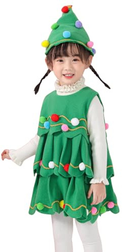 Genérico Traje Árbol De Navidad Para Niñas Pequeñas Vestido De Rendimiento Con Sombrero Disfraz Infantil Baile Festival Actuación Navidad