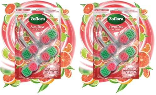Zoflora Rim Blocks Grapefruit & Lime, 2 x 131g Pack, Freshness & Odour Control, Long-Lasting Citrus Fragrance, Kills 99.9% of Bacteria (Pack of 2)