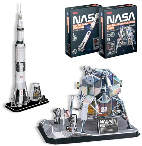 NASA - 3D Puzzle Kinder Apollo Saturn V + Lunar Module | 3D Puzzle Erwachsene | Modellbausatz Erwachsene | Geschenk Für Kinder Ab 8 Jahre | 136 und 93 Stücke | DIY