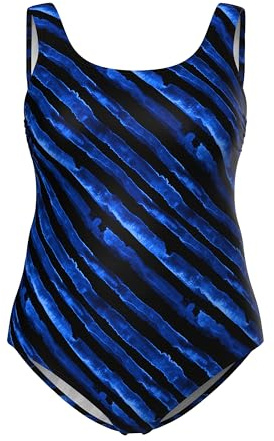Ulla Popken Damen große Größen Übergrößen Plus Size Badeanzug, Pinselstrichmuster, ohne Softcups schwarz 54+ 847076100-54+