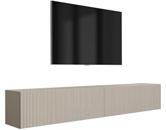 3xE Living TV-Schrank (2 x 100 cm), geriffelte Fronten, Kaschmir, 200 × 32 × 33,6 cm
