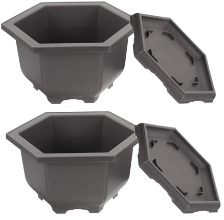Homoyoyo 2 Sets Plastic Succulent Plant Pots with Saucers, Square and Rectangular Garden Planters for Home and Balcony, Sturdy Black Plastic Flower Pots for Indoor and Outdoor Use