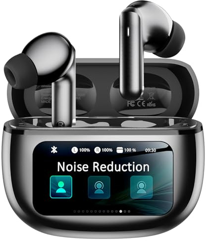 Wireless Earbuds with Smart Touchscreen Case, AI Noise Cancelling Ear Buds