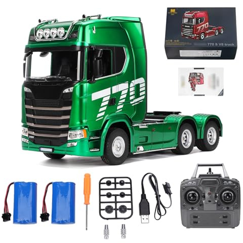 Dodoore RC Traktor LKW Im Maßstab 1:18 mit 19CH Licht Soundeffekte, 2,4G Fernbedienungs-Sattelzug, 4WD Legierungskarosserie Zum Spielen und Sammeln Im Gelände (Grün)