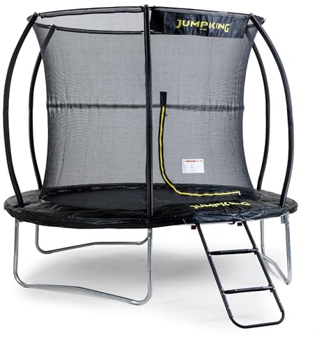 Jumpking 8ft Round Combo Deluxe Trampoline With Safety Enclosure Net and Ladder ❘ Outdoor Trampoline For Adults & Kids, Polyethylene Surround Pad & UV Protected Safety Net For Safe Bouncing