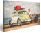 Bild Bilder auf Leinwand Käfer Beetle Retro Vintage mit Hippie Girl am Strand Wandbild Poster Leinwandbild SKG
