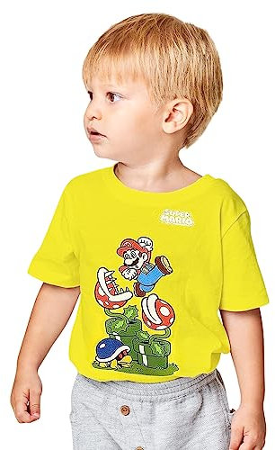 Super Mario Tshirt für Jungen, Premium Merch, reines Baumwollmaterial, kurzärmelig Tshirt Kinder Jungen, Gelb, für 11 bis 12-Jährige