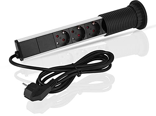 Scheda di Alimentazione da Scrivania Retrattile, Colonna, Multipresa con Protezione, utilizzabile in cucina, sulla superficie di lavoro, in ufficio