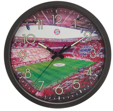 FC Bayern München Wanduhr | Allianz Arena Glow | Zahlen & Zeiger leuchten im Dunkeln
