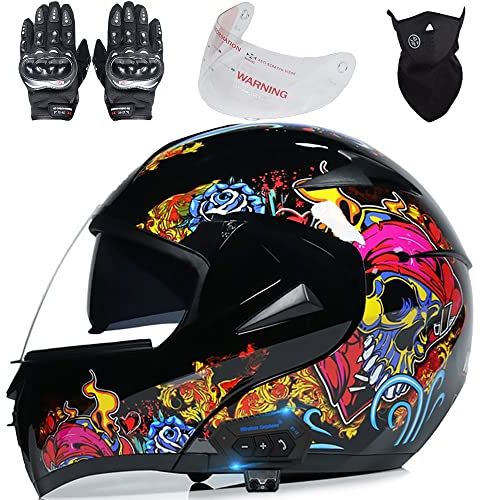 Casco Modulare Bluetooth Moto Integrale Casco Moto con Doppia Visiera Parasole Antiappannamento Antirumore a Risposta ECE Omologato Casco per Donne Uomini 55~62cm