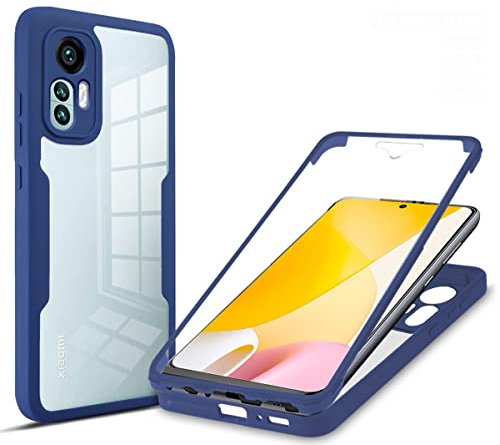 GOKEN Funda para Xiaomi Mi 12 Lite 5G, [ Protector de Pantalla Integrado] 360 Grado Carcasa Completa Transparente con TPU Silicona Bumper, Azul