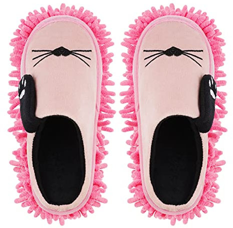 Whchiy Mop Hausschuhe Abnehmbar Multifunktion FauleHausschuhe Reinigung Schmutz Entstaubung für Herren und Damen Bodenreinigungswerkzeug (Rosa Katze)