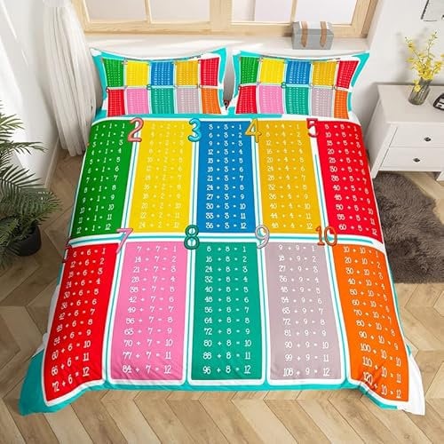 Loussiesd Multiplication Tabelle Bettwäsche Set 135x200cm Mathematik Thema Betten Set für Kinder Bunt Bettbezug Set Modern Kunst Zahl Lehre Bettdeckenbezug Dekor Schlafzimmer Bettwäsche