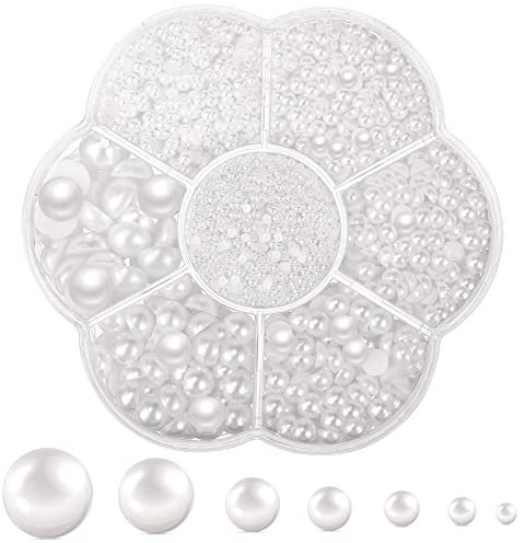 EXCEART White Flat Back Pearl Beads,Half-Round Imitation Pearls Flatback Loose Beads-2/3/4/5/6/8/10mm White Pearl 5600pcs