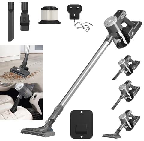 Aspirateur sans Fil, Aspirateur Balai sans Fil Puissant 23000pa, 30Min Autonomie, 2 Modes, Lumières LED, 6 en 1 Aspirateur sans Sac pour Tapis Poils Animaux Sol Dur Voiture