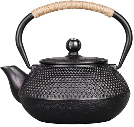 Gr8 Home Cast Iron Black Japanese Style Teapot with Infuser 800ml Loose Leaf Tea Pot with Mesh Strainer Stovetop Tetsubin Tea Kettle with Hobnail Design