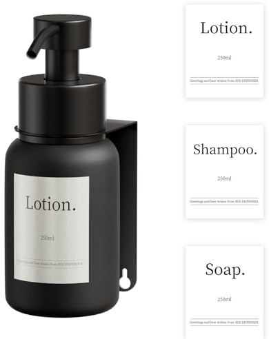 RDJ-DISPENSER Seifenspender | Seifenspender Glas | Seifenspender Wandbefestigung, Kein Bohren Erforderlich, Geeignet Für Bäder, Waschbecken, Küchen Usw | Frosted Black | 250ML