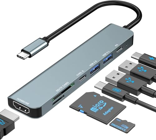 Avigers USB C Hub, 7-in-1 USB c to HDMI Adapter with 4K HDMI, 100W PD, USB 3.0, USB 2.0, USB-C Data Port, SD&TF Card Reader, Type-C Multi Adapter for MacBook Air/Pro,iPad Pro,Huawei,Dell,Samsung etc
