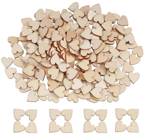 DLUSZERT 600 Stück Mini Holzherzen zum Basteln, 15MM Natürliche Holzherzen Deko, Kleine Holzherzen Verzierungen Scheiben, Mini Holz Herzen Deko für Hochzeits, Tischdeko, Streudeko, Geburtstag