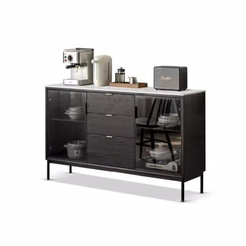 SFANIIX Mueble Tipo Bufé Aparador de Lujo con luz de Pizarra, Mueble for té de Madera Maciza, Sala de Estar, Cocina, Armario de Roble, Mueble Negro for el hogar Aparador con Almacenamiento