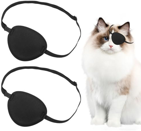Lot de 2 cache-œil de chat pour chats après une blessure chirurgicale, réglable doux pour les yeux amblyopie, yeux paresseux, pour chiens de petite, moyenne et grande taille, noir