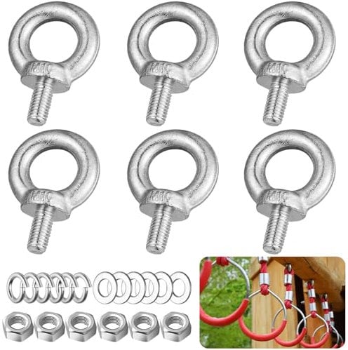 MirraSwit 6Pcs M10 Eyebolt with Nut, Lifting Ring Eye Bolts, Steel Heavy Duty Eye Bolt Male Screw for Living Lifting and Various Engineering Lifting Equipment