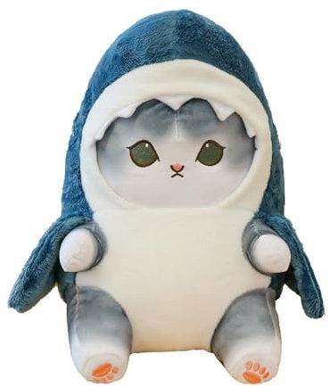 Xshelley 25 cm Hai Katze Plüsch Spielzeug gefüllt Tier Puppe, Kawaii Hai Katze Plüsch Kissen Spielzeug, Weihnachten Halloween Geburtstagsgeschenke für Kinder (Grau)