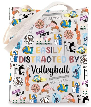 Leseogye Volleyball Geschenk, Tragetasche mit Volleyball-Print, Canvas Tasche Damen, Praktische Stofftaschen mit Großer Kapazität, Einkaufstasche, Volleyball Mädchen für Schule und Einkaufen
