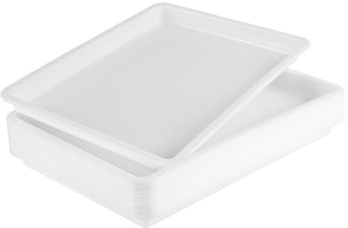 SINJEUN 12 Stück Kunsttabletts Weiß aus Kunststoff, 41,5 x 29,5 x 3,5cm Materialschalen Stapelbar Aktivitätstablett, Plastikschalen Rechteckig Serviertablett für Organisieren