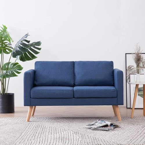 Owoxanthellate 2-Sitzer-Sofa Blau 116 x 70 x 73 cm Holzrahmen Stoffbezug Abwaschbare Kissen Modernes kompaktes Design für Wohnzimmer Büro Flur und kleine Räume