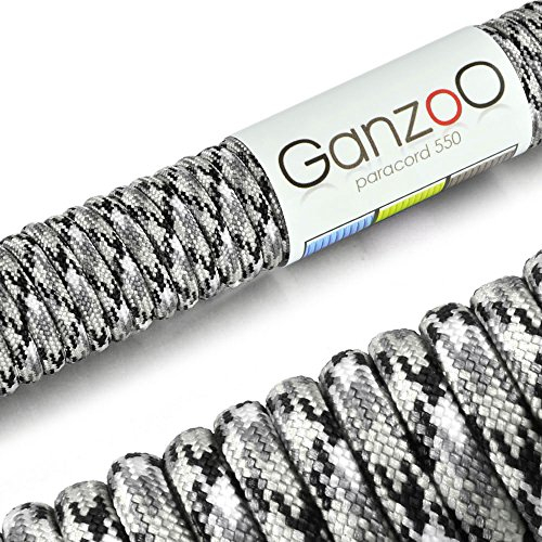 Ganzoo Paracord 550 Seil Schwarz-Weiß 4mm Schnur Typ 3, Nylon & Polyester, ideal für Basteln von Hundeleine Halsband Armband/Camping Survival und Outdoor 30 Meter Allzweckseil 7 Innenstränge