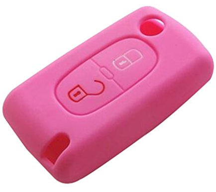 Happyit Silicone Voiture Télécommande Porte-clés Cas pour 2 Boutons Plier Clé Peugeot 107 208 207 3008 308 RCZ 508 408 2008 407 307 206 (Rose)