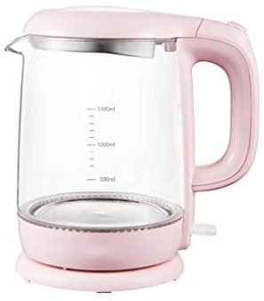 Electric Glass Kettle - 1.5 Liter Blue Led Illuminated Portable Office Auto Power Off Stainless Steel Quick Boil Tea Jug Kettle Pink