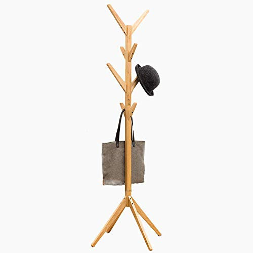 BAKAJI Porte-manteau design à pied en bois de pin avec 8 crochets suspendus vêtements et base 4 pieds, dimensions 58 x 58 x 175 cm (naturel)