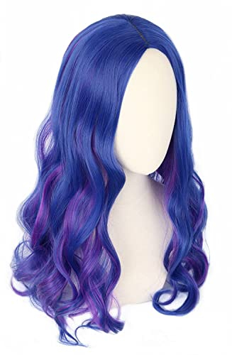 Topcosplay Perücke für Kinder Mädchen, Lockige Perücke Lang Blau und Lila Karneval Party Kostüm Halloween Perücken