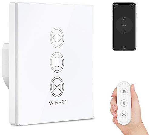 LoraTap Interruptor Persiana WiFi con Mando a Distancia RF, Interruptor Táctil de Pared para Cortina Eléctrica, Funciona con La Aplicación Smart Life, Compatible con Alexa y Google Home