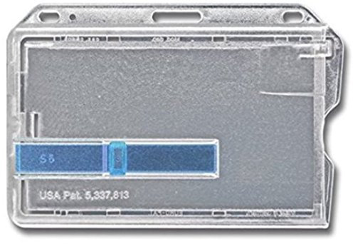 Waizmann.IDeaS® 5x Kartenhülle Kartenhalter Ausweishalter Namensschild 1 Karte Hartplastik HORIZONTAL BLAUER AUSSCHIEBER