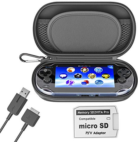 Skywin Kit per PS Vita - PS Vita Carry Case, Cavo di Ricarica e Adattatore Micro SD Scheda di Memoria Compatibile con PS Vita 1000/2000 3.6 o HENkaku System