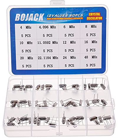 BOJACK 12 Werte 60 Stück Quarzkristalloszillator 4 MHz, 4,096 MHz, 6 MHz, 8 MHz, 10 MHz, 11,0592 MHz, 12 MHz, 16 MHz, 20 MHz, 22,1184 MHz, 24 MHz, 48 MHz Kristallresonatoren Sortimentskit