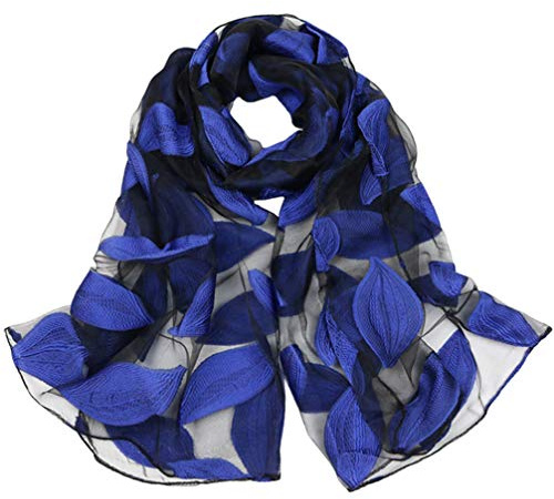 PRETYZOOM Organza Schal Lange Schal Wrap Strand Sommer Accessoires Blätter Muster für Frauen Blau