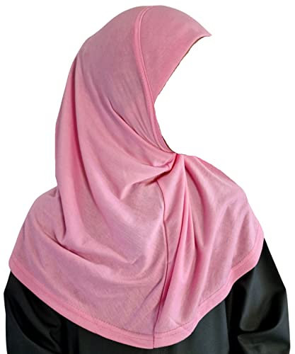 Yaqeen Mädchen-Hijab-Kopftuch aus Baumwolle, Viskose, einfarbig, Amira, fertig zum Überziehen, Schulschal, ideal für jeden Anlass, Schule, Kindergarten, Madrassa, Moschee, Ramadan, Eid, rose,