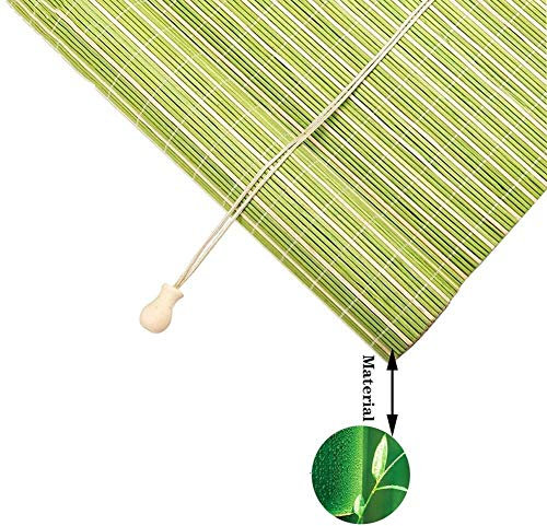 SJMFGF Bamboo Roller Blind Elegant Natural Green and White, Modern Japanese-Style Lifting Blackout Ventilation Shutters,for Dining Room/Office/Balcony/Living Room/Tea Room