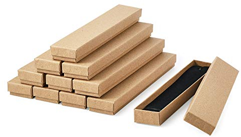 Craftdady 12 Stück lange rechteckige Schachteln aus braunem Kraftkarton mit Deckel, Schmuck-Geschenk-Boxen für Halskette Uhren, Geschenke