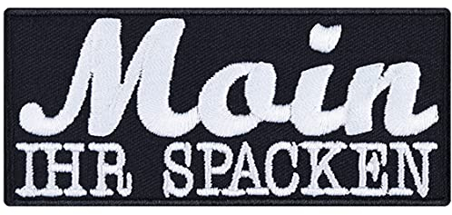 Lustiger Aufnäher mit Spruch Moin ihr Spacken Aufbügler Sarkasmus Patch zum annähen/aufbügeln | Bügelbilder Sticker Applikation für alle Stoffe | 90x40mm