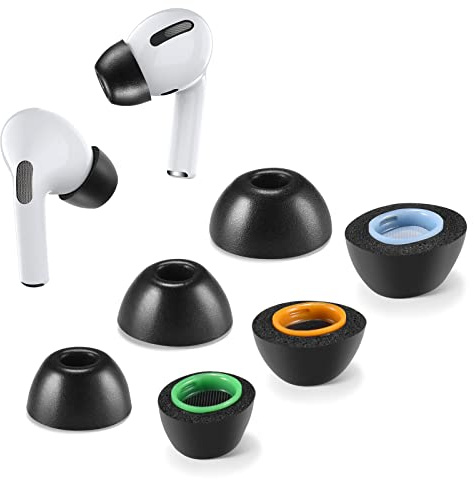 Memory Foam Ohrstöpsel für Apple AirPods Pro, keine Silikon-Ohrstöpsel, rutschfeste Ersatzspitzen mit Staubnetz, passen in die Ladehülle, 3 Paar (verschiedene Größen S/M/L, Schwarz)
