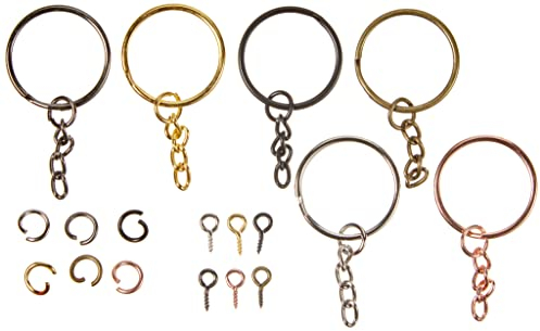 450Stk Schlüsselring mit Kette Schlusselanhang Set Schlüsselring Anhänger Basteln für Schlüssel Handwerk DIY, Schmuckherstellung (Style 1)