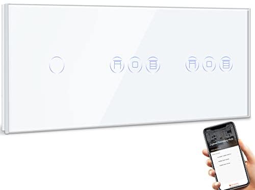 BSEED ZigBee Interruptor de Pared con Double Interruptor de Atenuador Gris,3 Gang 1 Vía Interruptor WiFi,compatible con Alexa y Google Home,Control de APP y Función de Temporizador