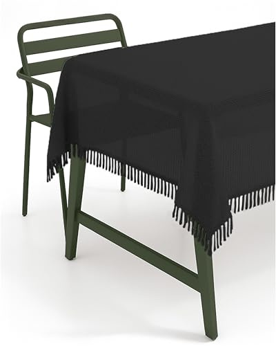 texpot Gartentischdecke 110 x 140 cm Schwarz mit Fransen wetterfest geschäumt rutschfest